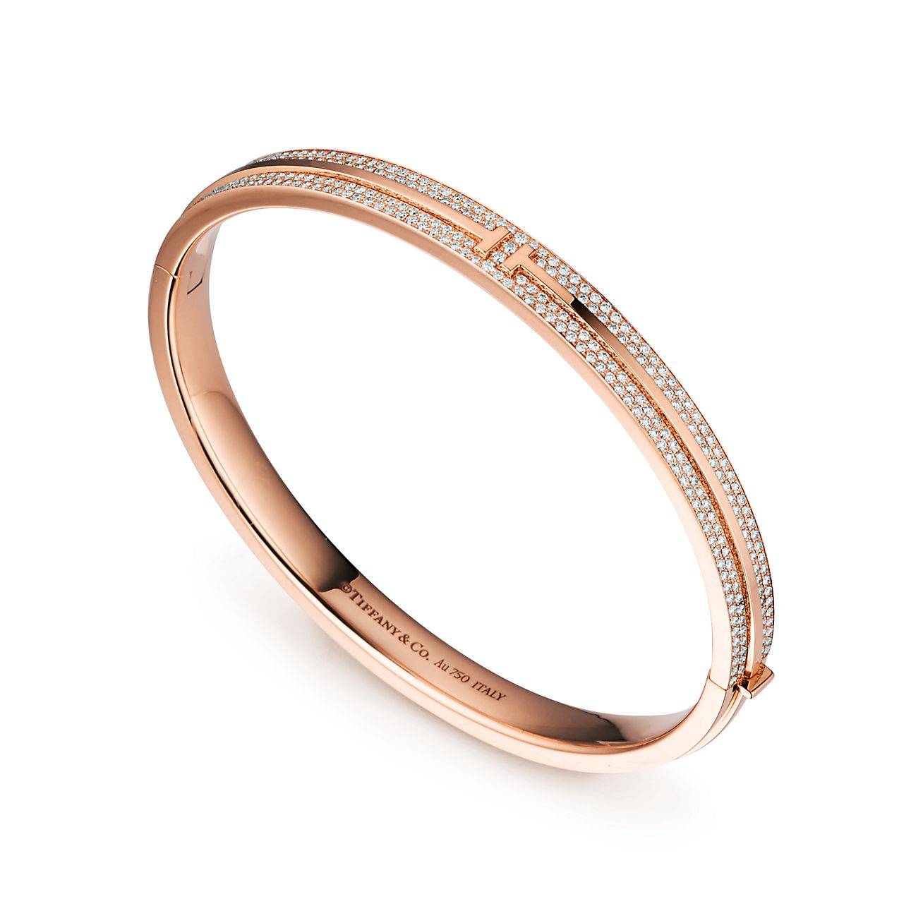 T*f*ny t pavé diamond hinged bangle in 18k rose gold