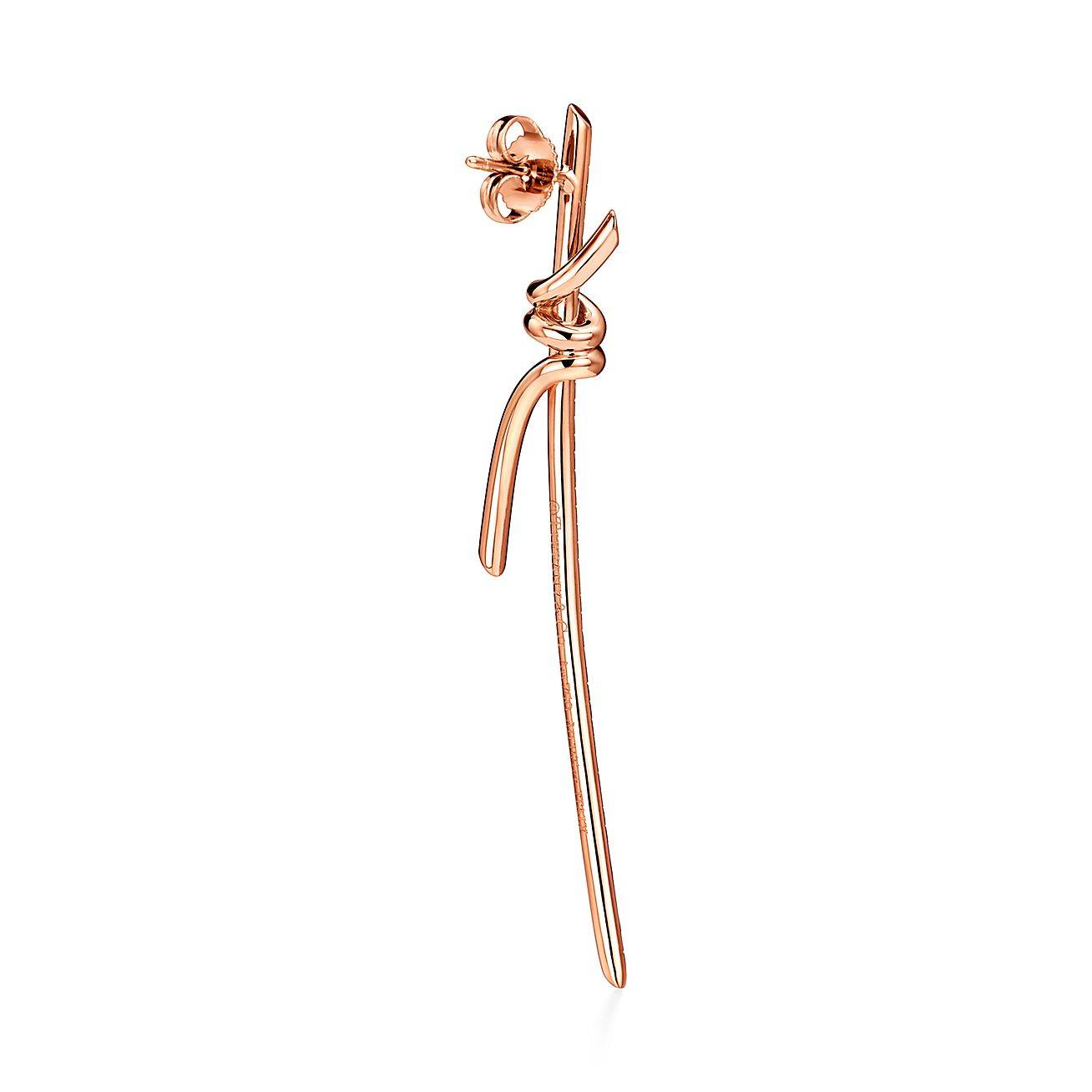 T*f*ny knot drop earrings in rose gold with diamonds