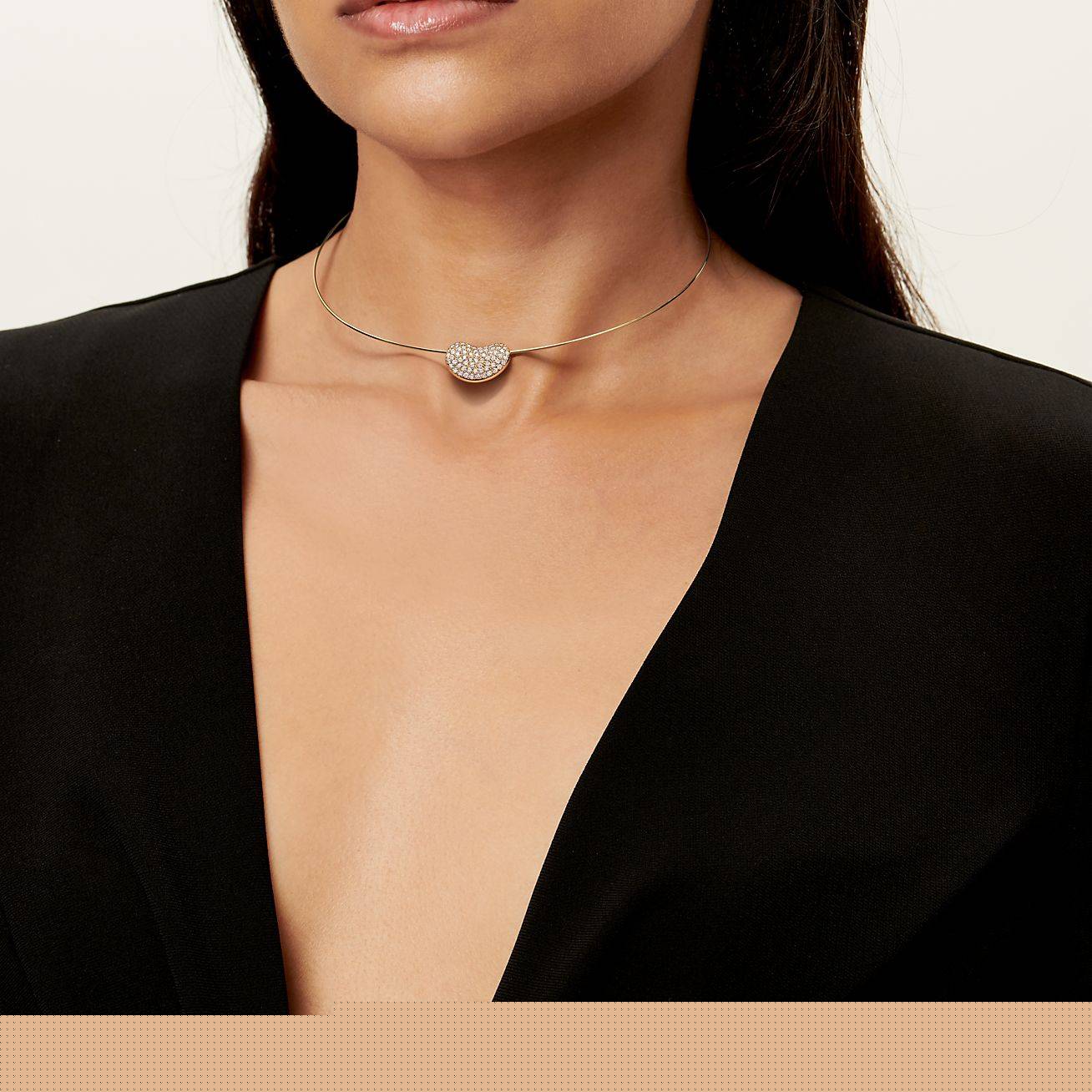T*f*ny elsa peretti® bean® design wire necklace in gold with pavÉ diamonds, 20 mm