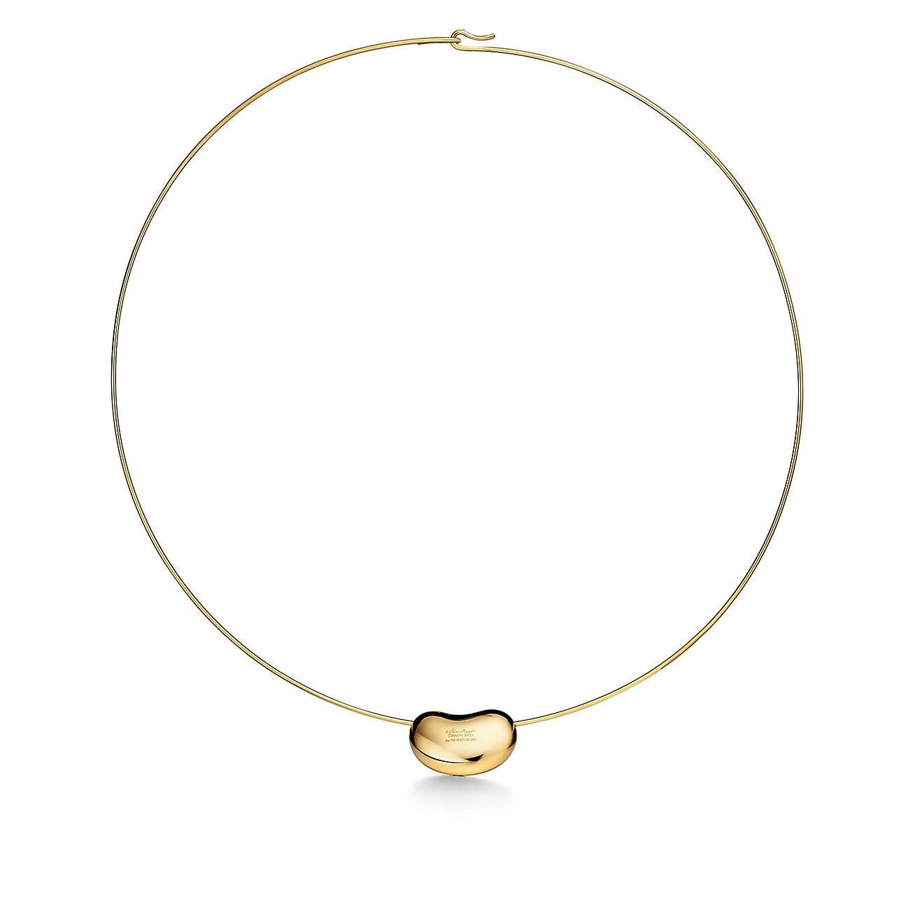 T*f*ny elsa peretti® bean® design wire necklace in gold with pavÉ diamonds, 20 mm