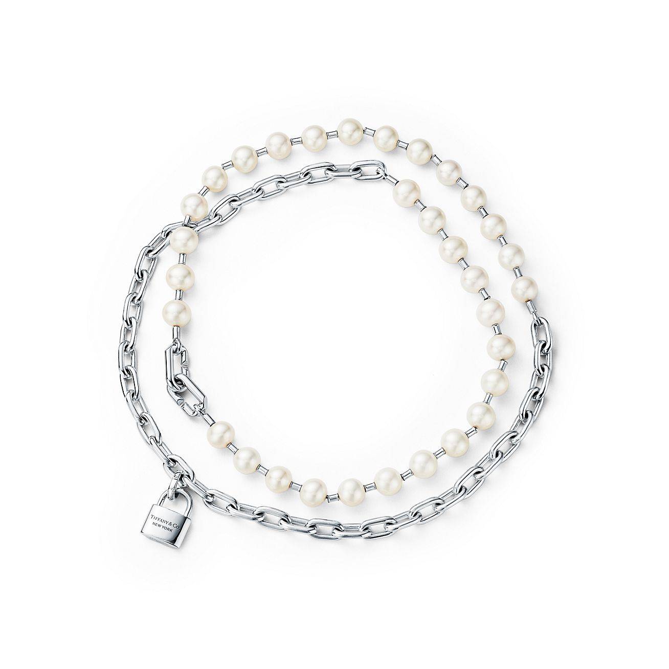 T*f*ny hardwear pearl lock necklace in silver, 9-10 mm