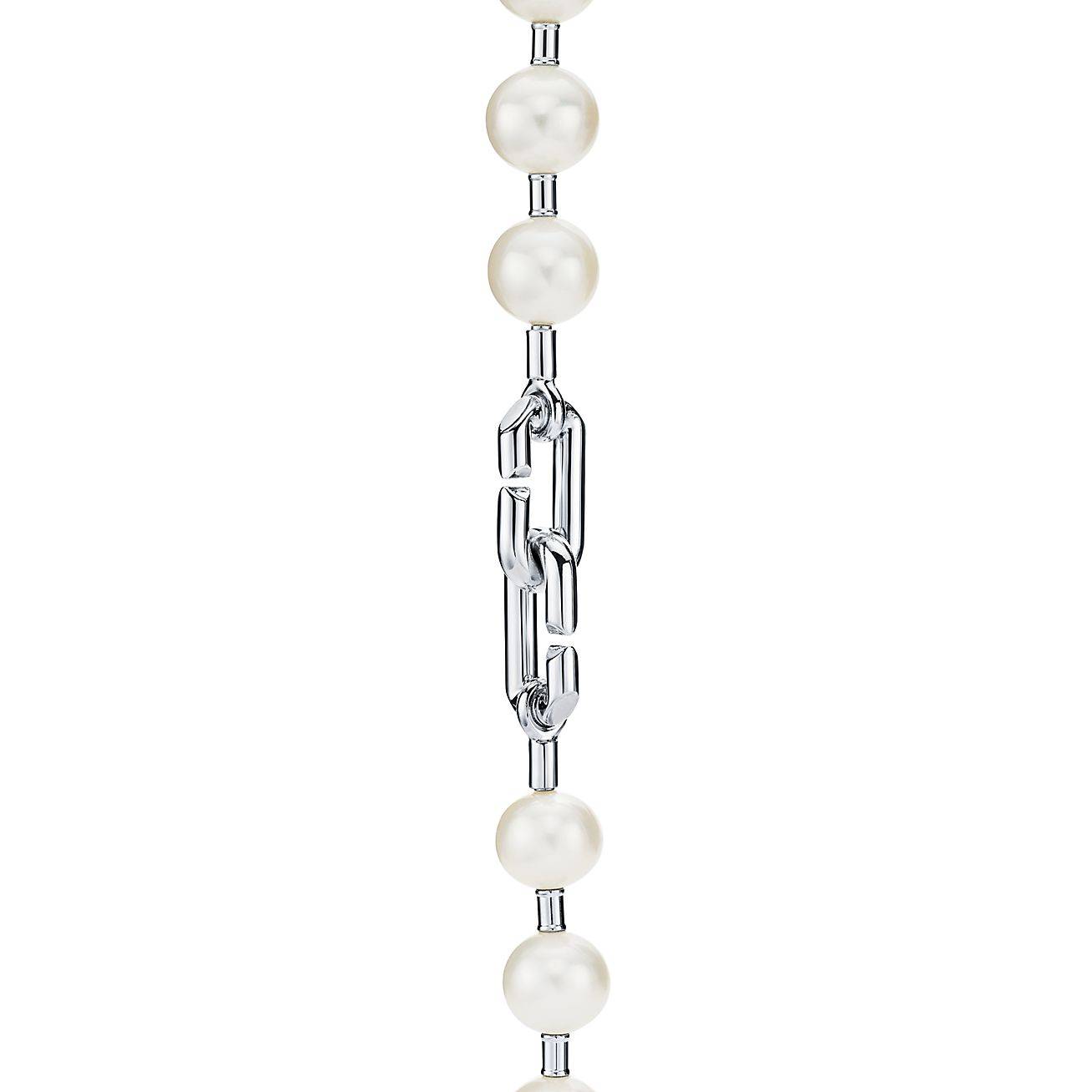 T*f*ny hardwear pearl lock necklace in silver, 9-10 mm