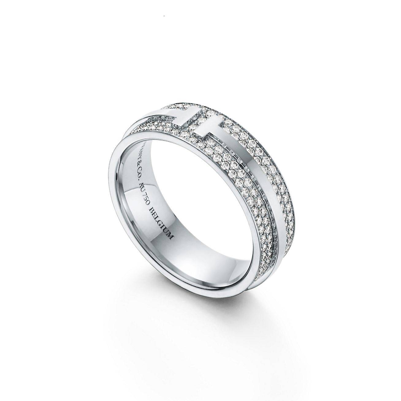 T*f*ny t wide pavÉ diamond ring in 18k white gold