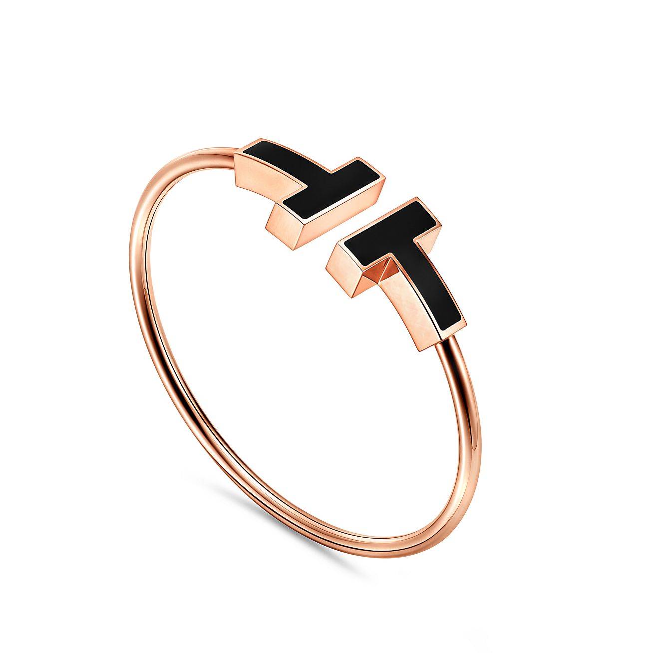 T*f*ny t wide black onyx wire bracelet in 18k rose gold