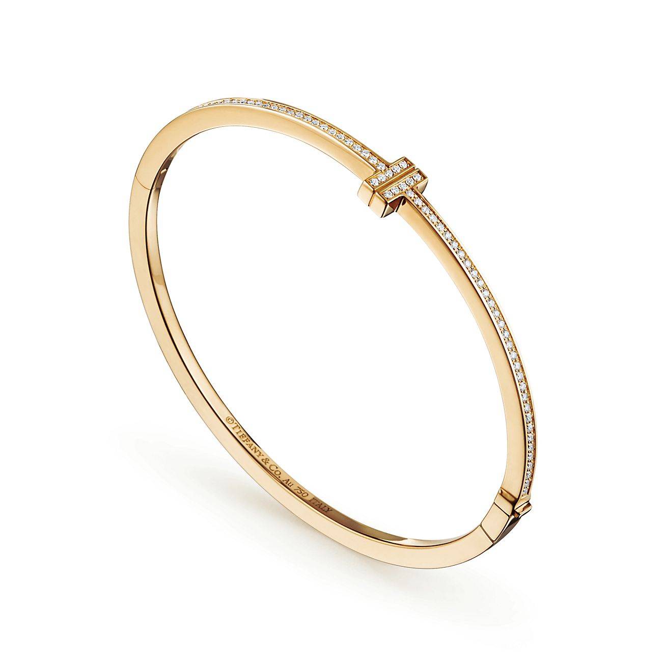 T*f*ny t diamond hinged wire bangle in 18k gold