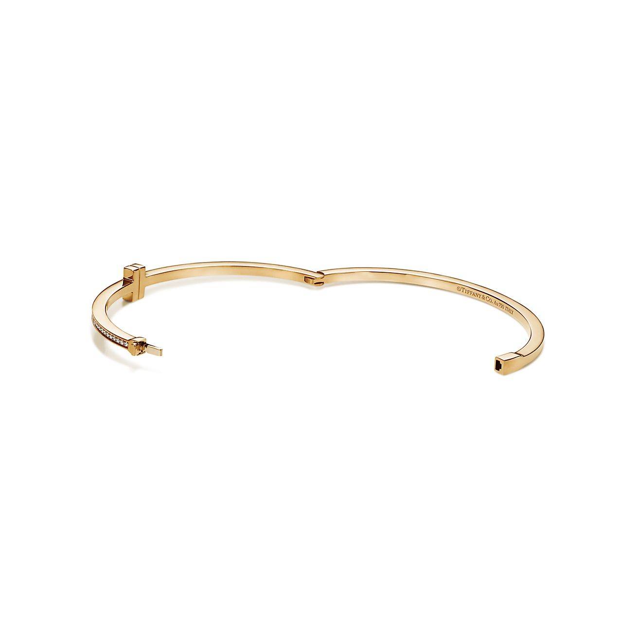 T*f*ny t diamond hinged wire bangle in 18k gold