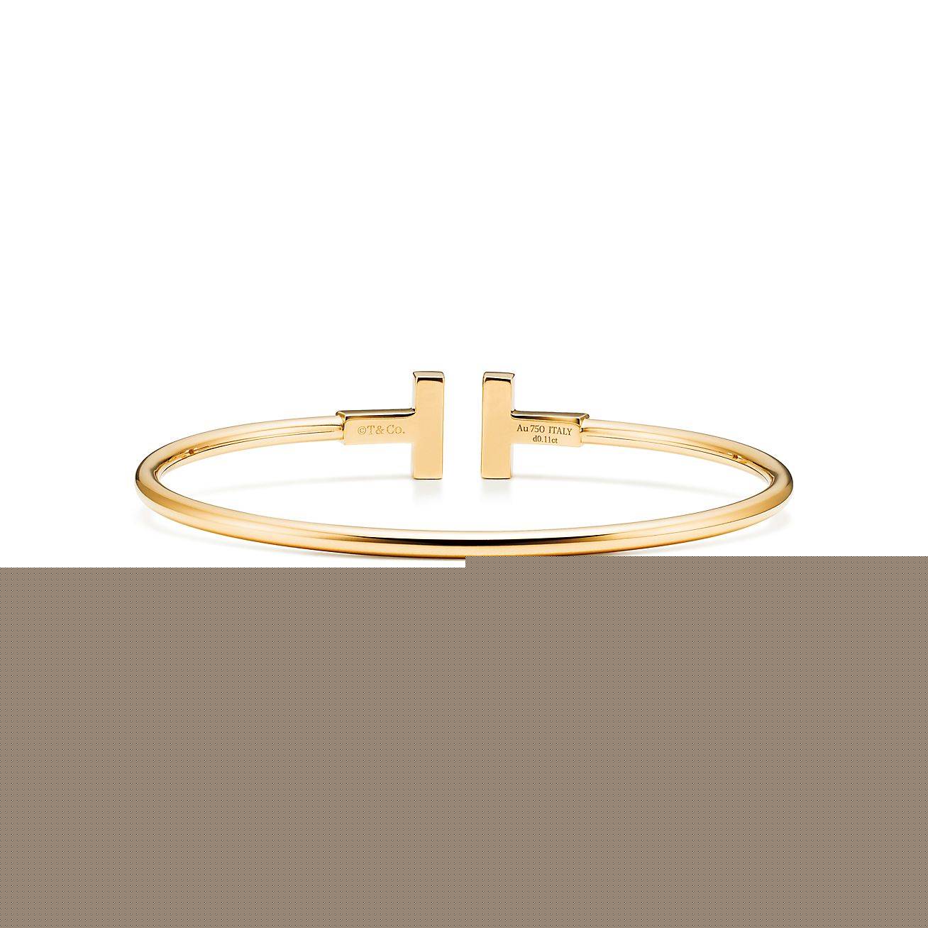 T*f*ny t wire bracelet in yellow gold with mother-of-pearl and diamonds