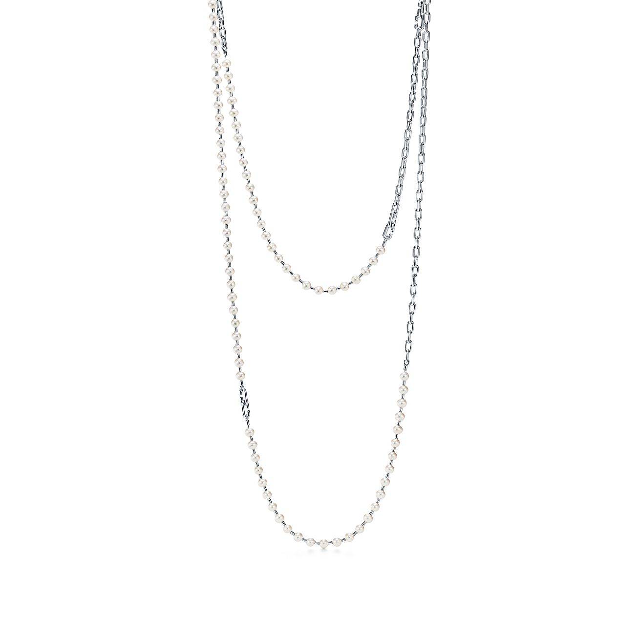 T*f*ny hardwear pearl wrap necklace in silver, 7-8 mm