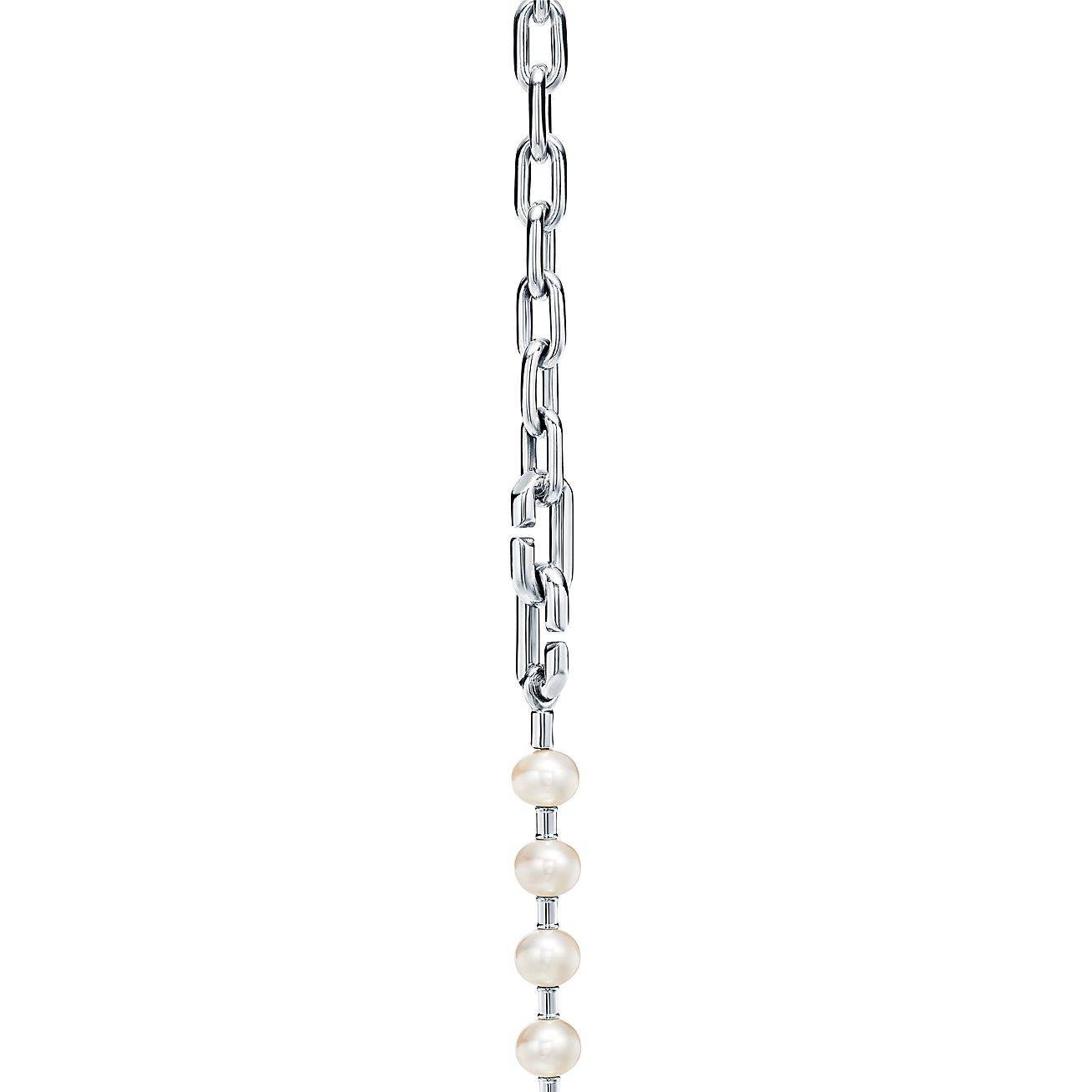 T*f*ny hardwear pearl wrap necklace in silver, 7-8 mm