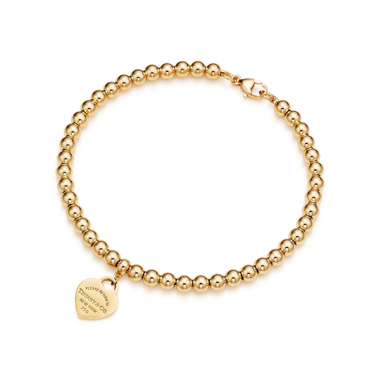 T*f*ny return to T*f*ny® heart tag bead bracelet in yellow gold