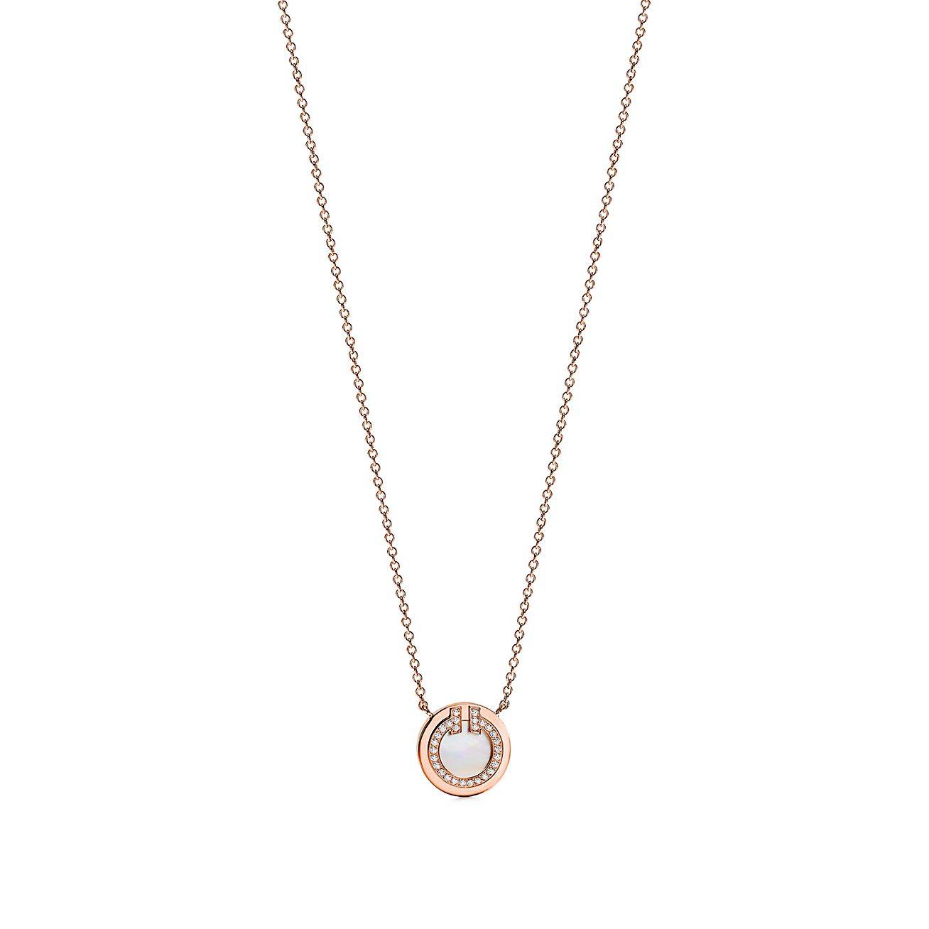 T*f*ny t diamond and mother-of-pearl circle pendant in 18k rose gold, 16-18