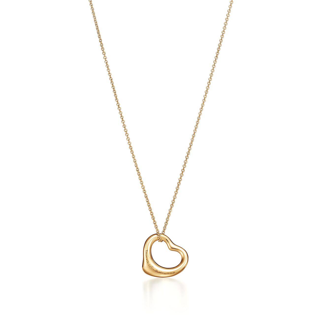 T*f*ny  elsa peretti® open heart pendant in yellow gold with emeralds, 16 mm