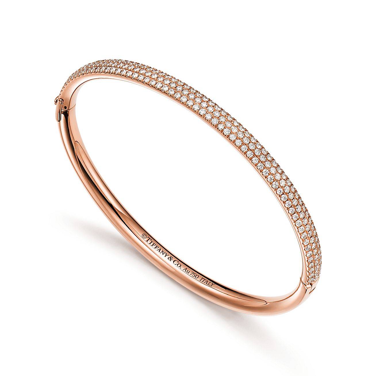 T*f*ny metro three-row hinged bangle in rose gold with diamonds