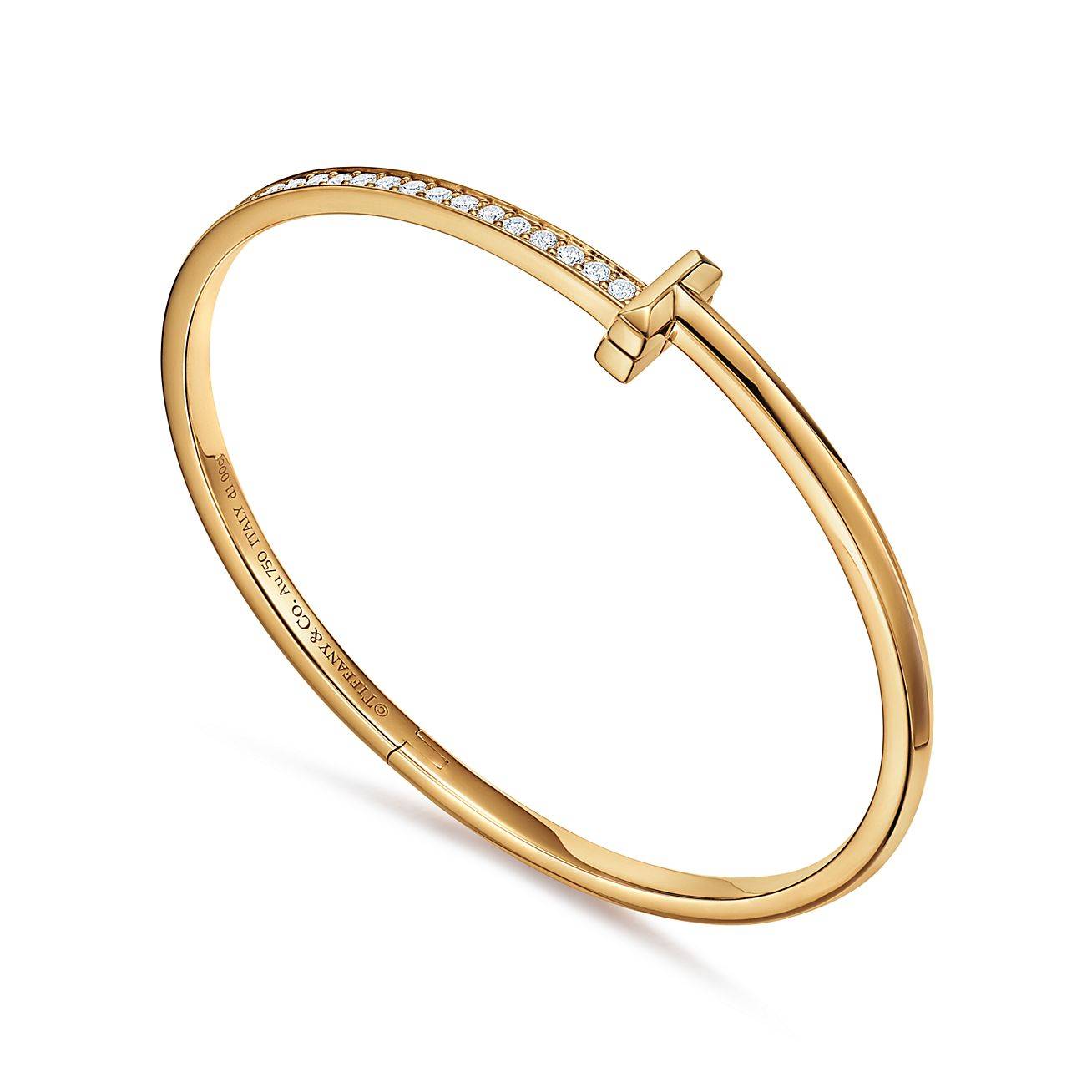 T*f*ny t t1 narrow diamond hinged bangle in 18k gold