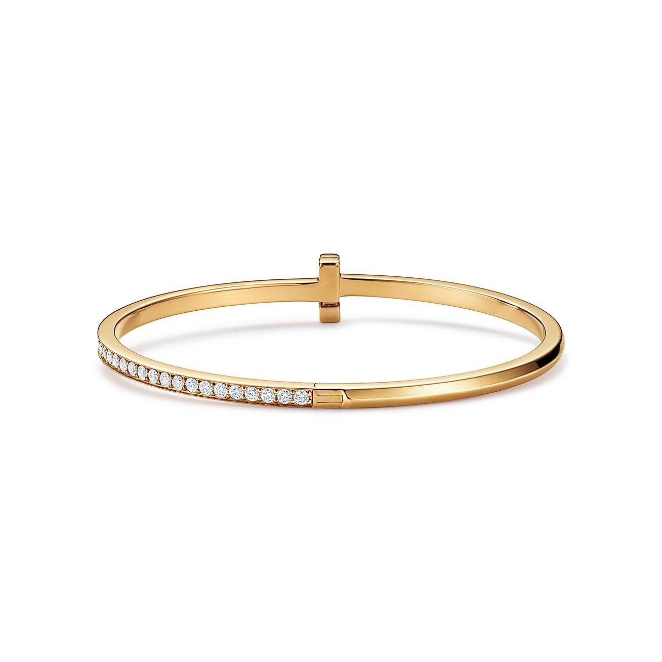 T*f*ny t t1 narrow diamond hinged bangle in 18k gold