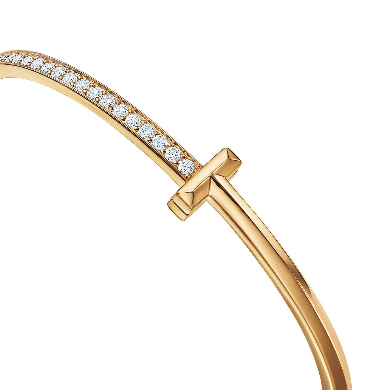 T*f*ny t t1 narrow diamond hinged bangle in 18k gold