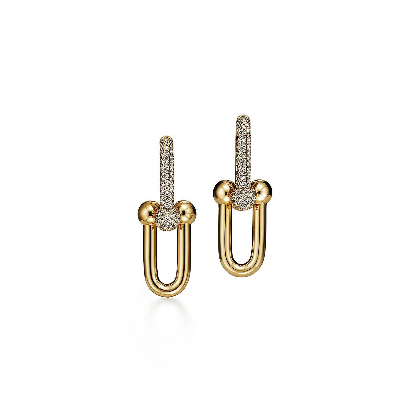 T*f*ny hardwear link earrings in white gold with pavÉ diamonds