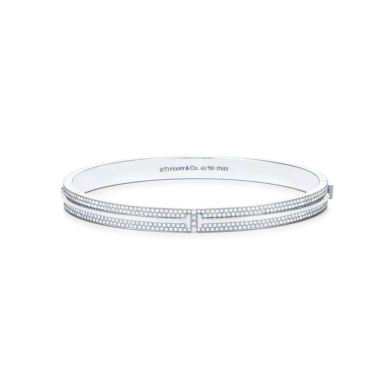 T*f*ny t pavé diamond hinged bangle in 18k white gold