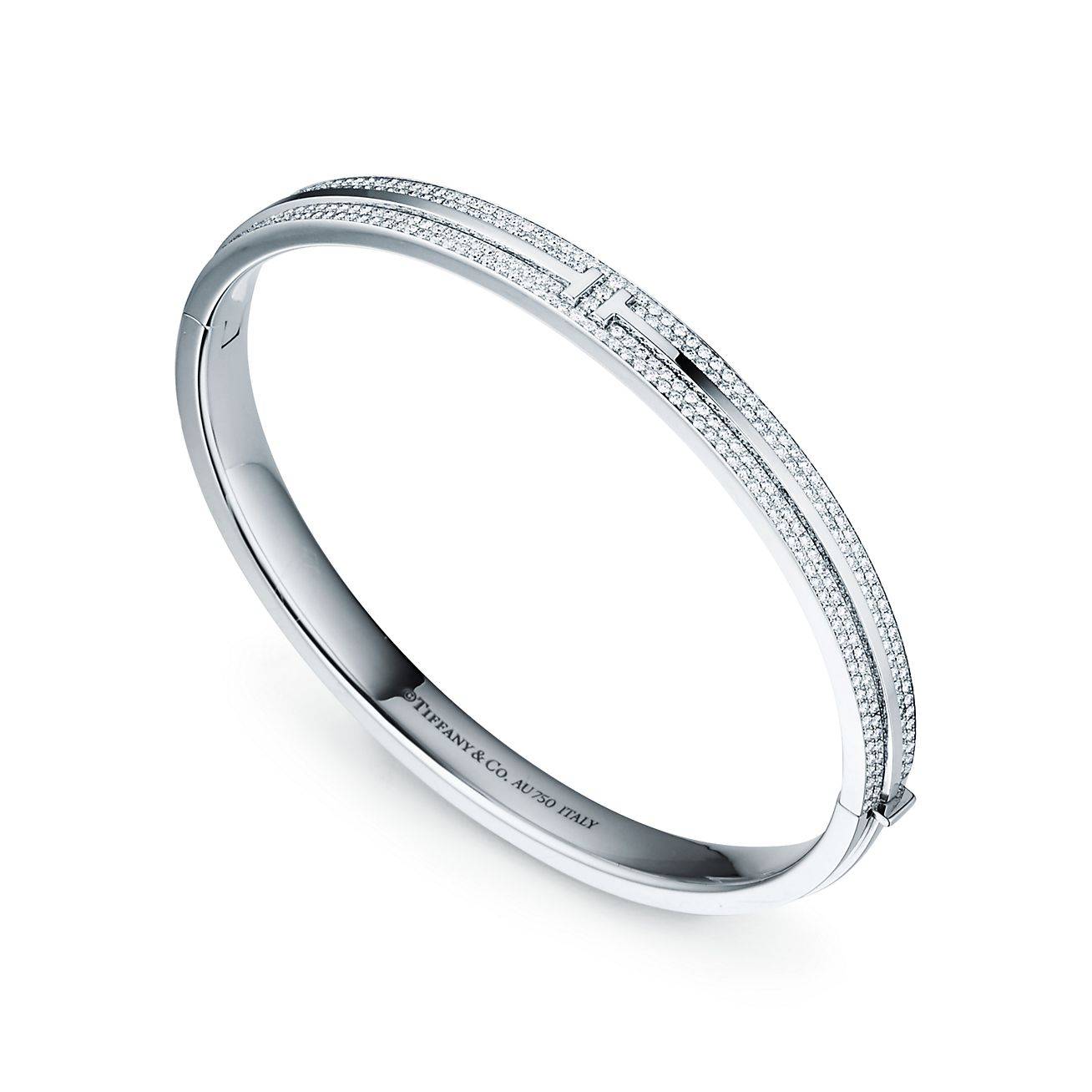 T*f*ny t pavé diamond hinged bangle in 18k white gold