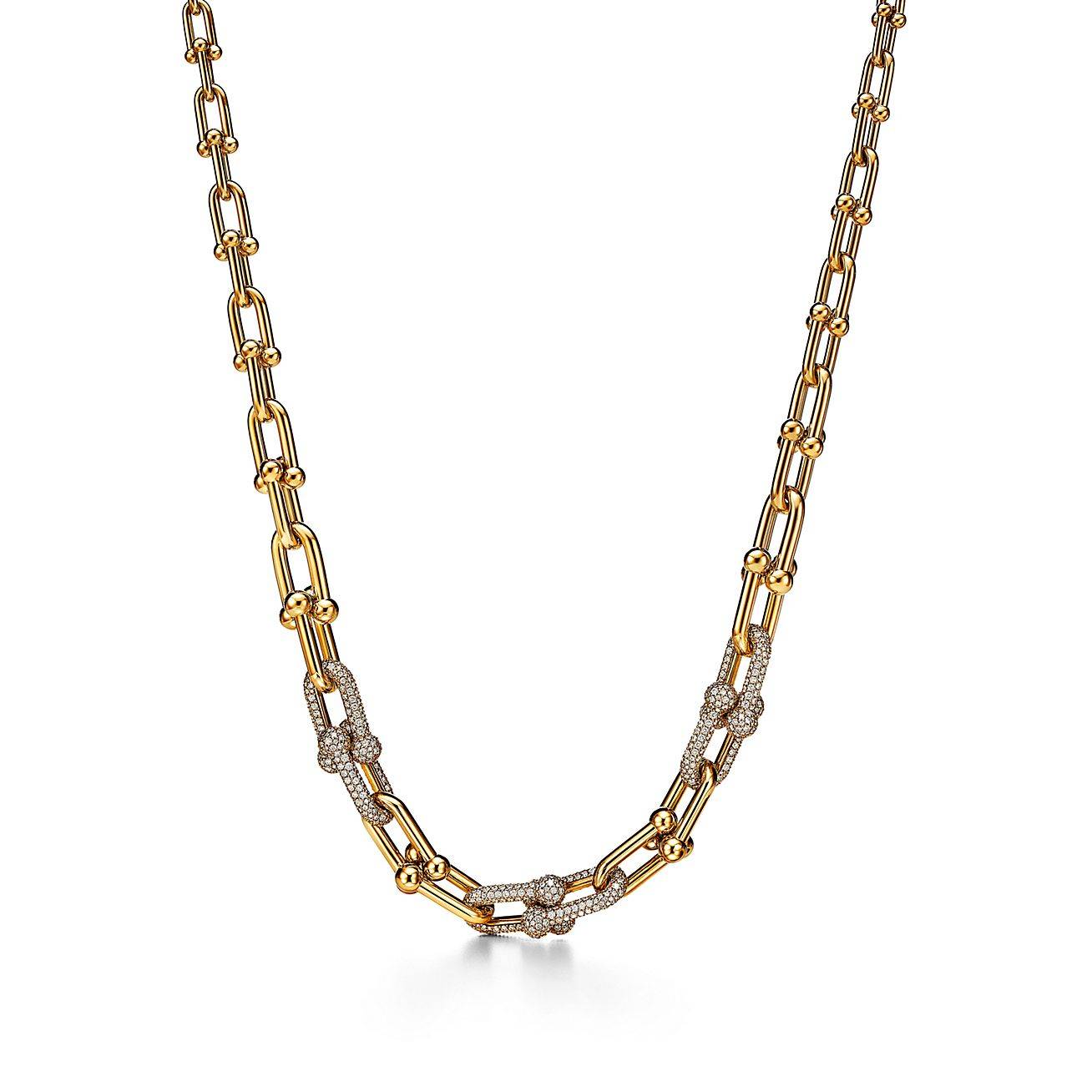 T*f*ny hardwear graduated link necklace in yellow gold with pavÉ diamonds