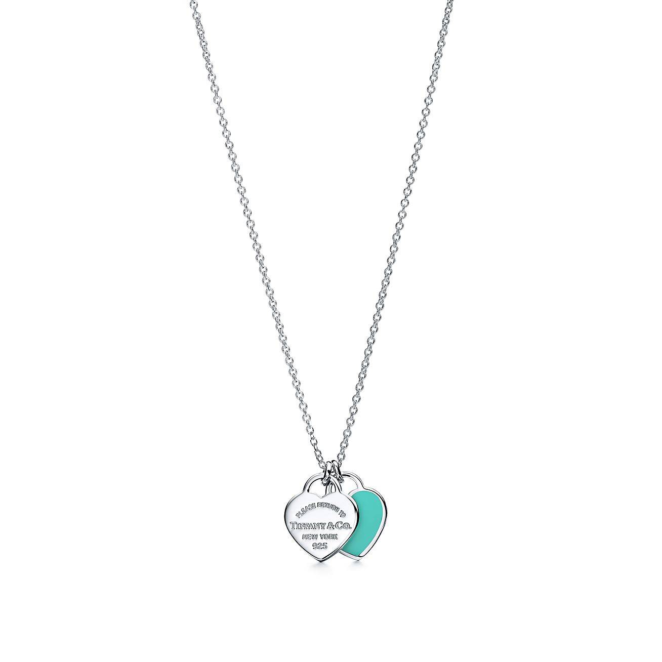 T*f*ny  return to T*f*ny® T*f*ny blue® double heart tag pendant in silver, mini