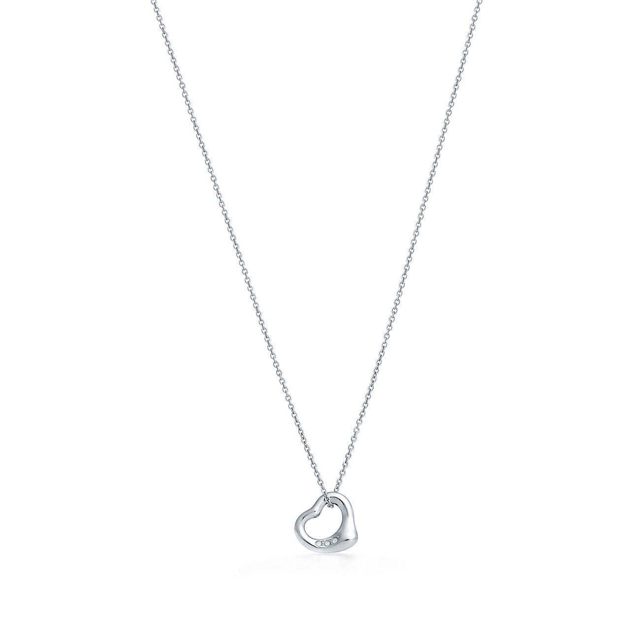 T*f*ny  elsa peretti® open heart pendant in platinum with diamonds