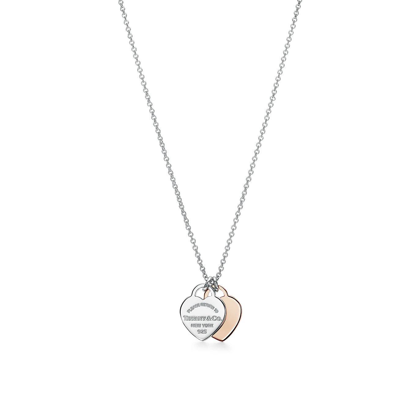 T*f*ny return to T*f*ny® double heart tag pendant in silver and rose gold, mini