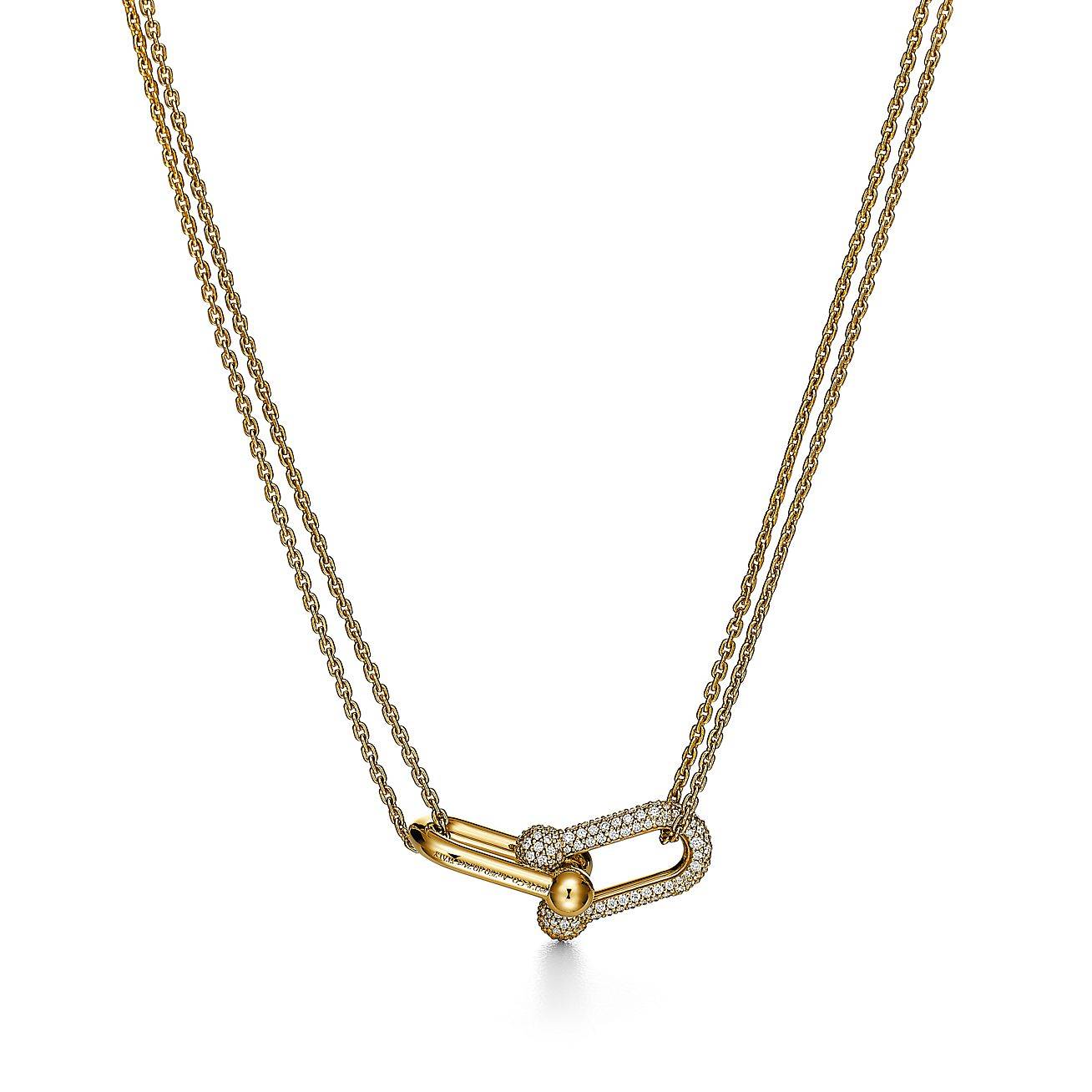 T*f*ny hardwear link pendant in yellow gold with pavÉ diamonds