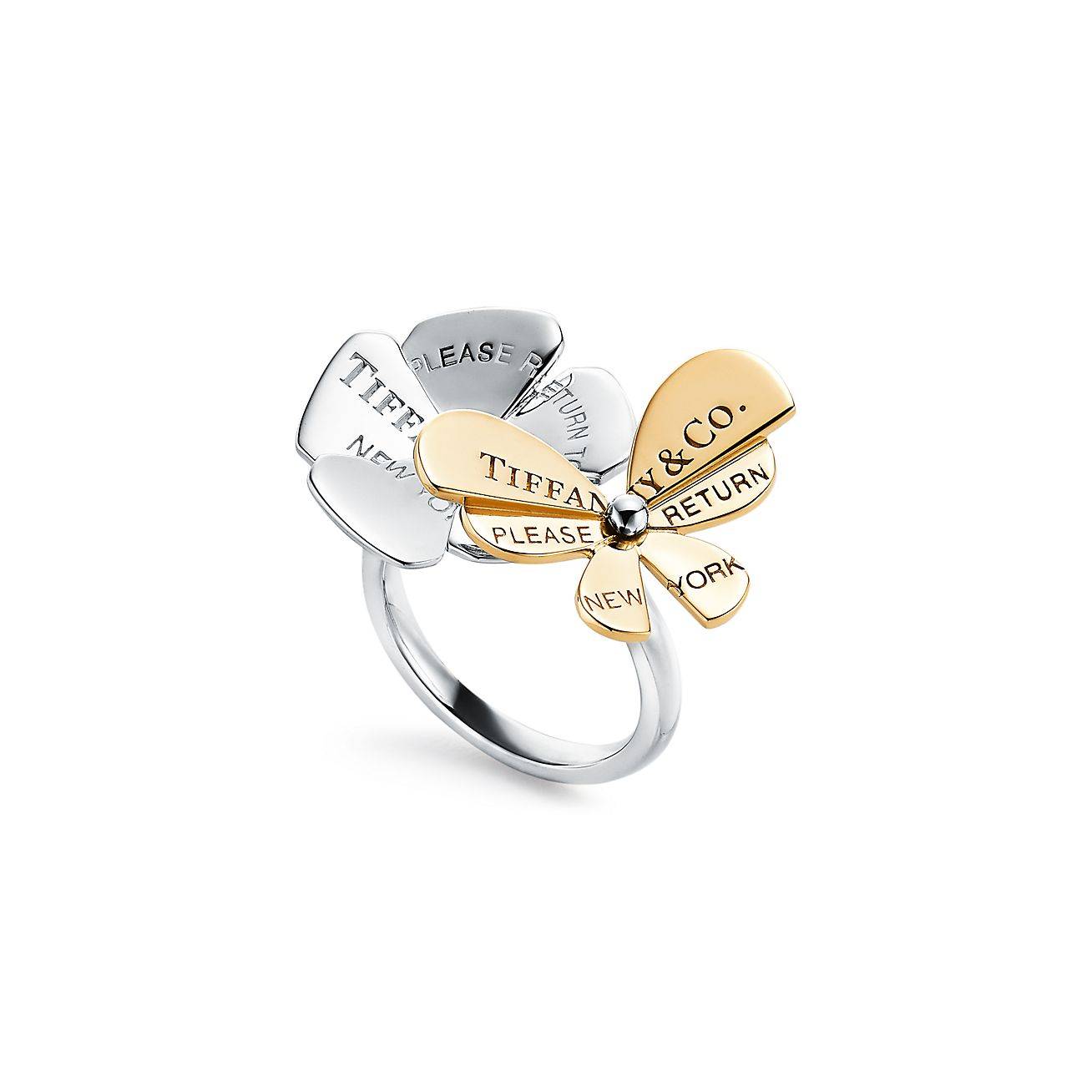 T*f*ny return to T*f*ny® love bugs butterfly flower ring in sterling silver and 18k gold