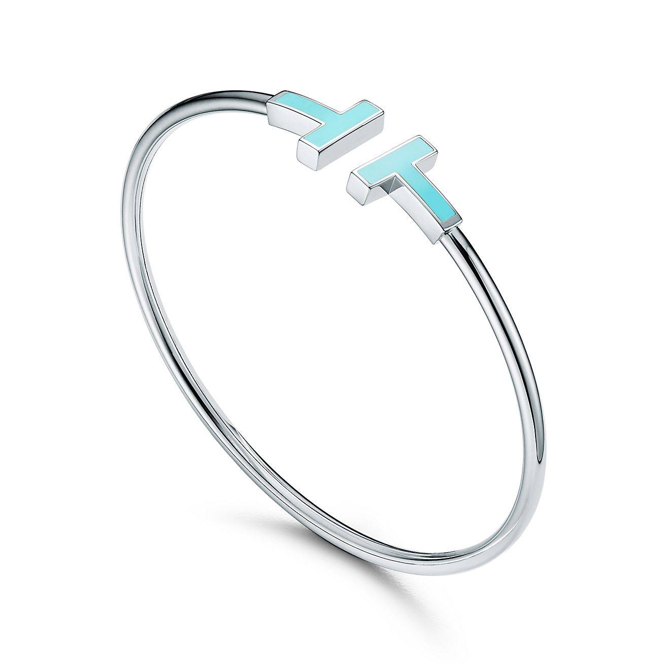 T*f*ny t turquoise wire bracelet in 18k white gold