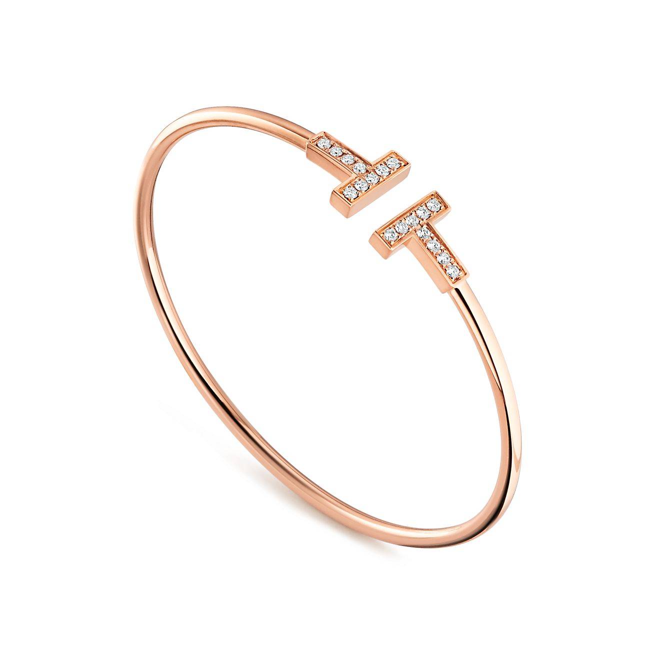 T*f*ny t wire bracelet in rose gold with diamonds