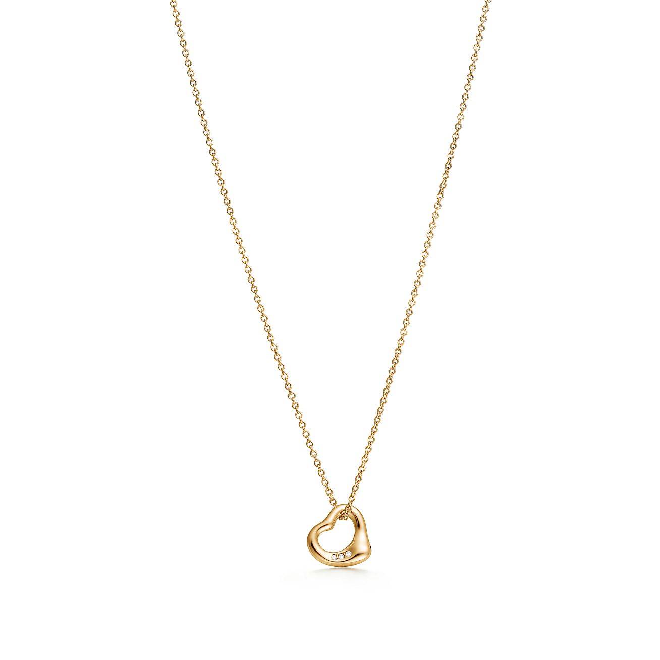 T*f*ny  elsa peretti® open heart pendant in 18k gold with diamonds