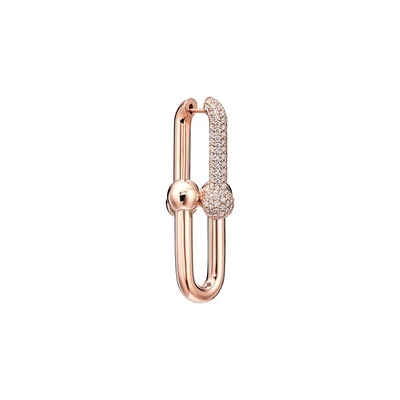 T*f*ny hardwear link earrings in 18k rose gold with pavÉ diamonds