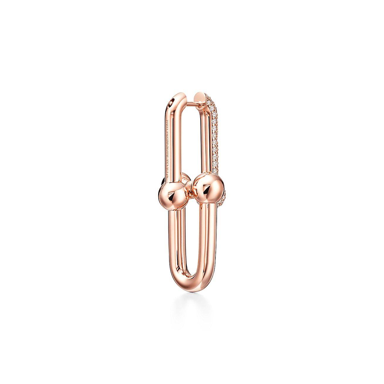 T*f*ny hardwear link earrings in 18k rose gold with pavÉ diamonds