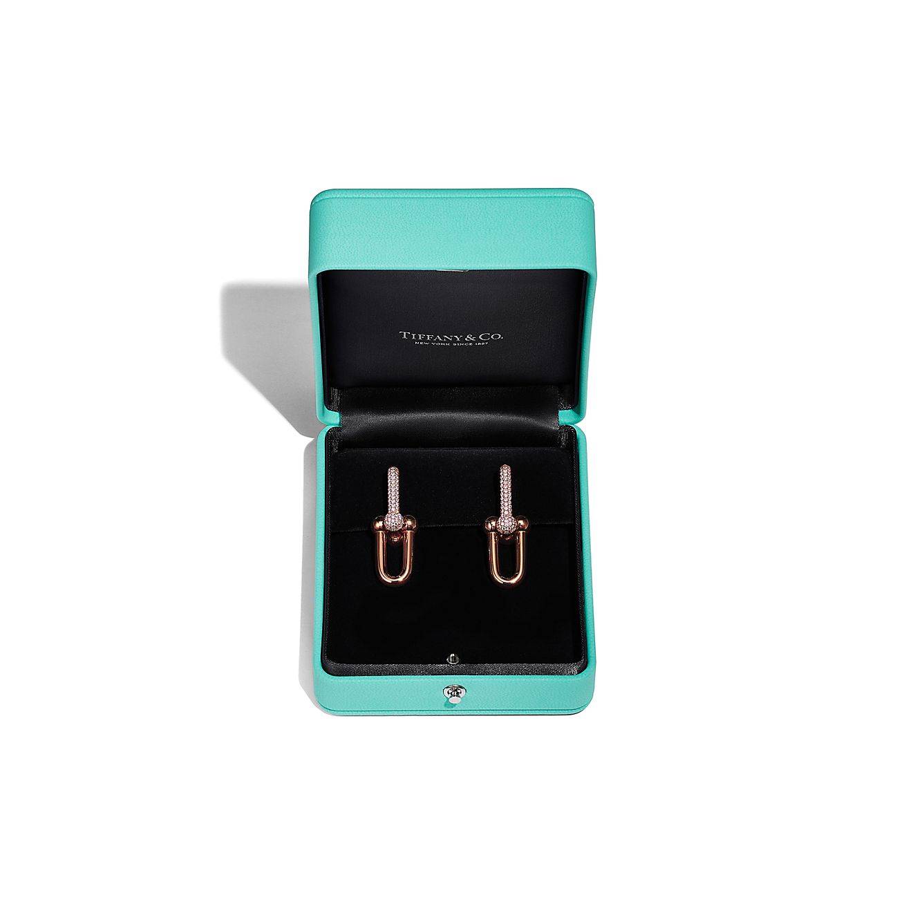 T*f*ny hardwear link earrings in 18k rose gold with pavÉ diamonds