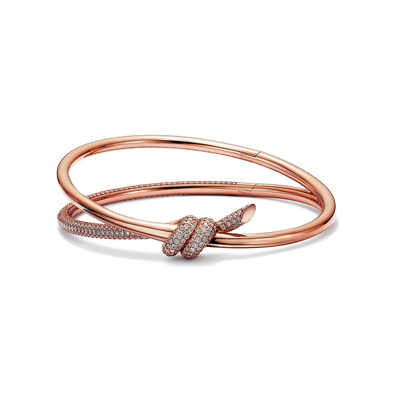 T*f*ny knot double row hinged bangle in rose gold with diamonds