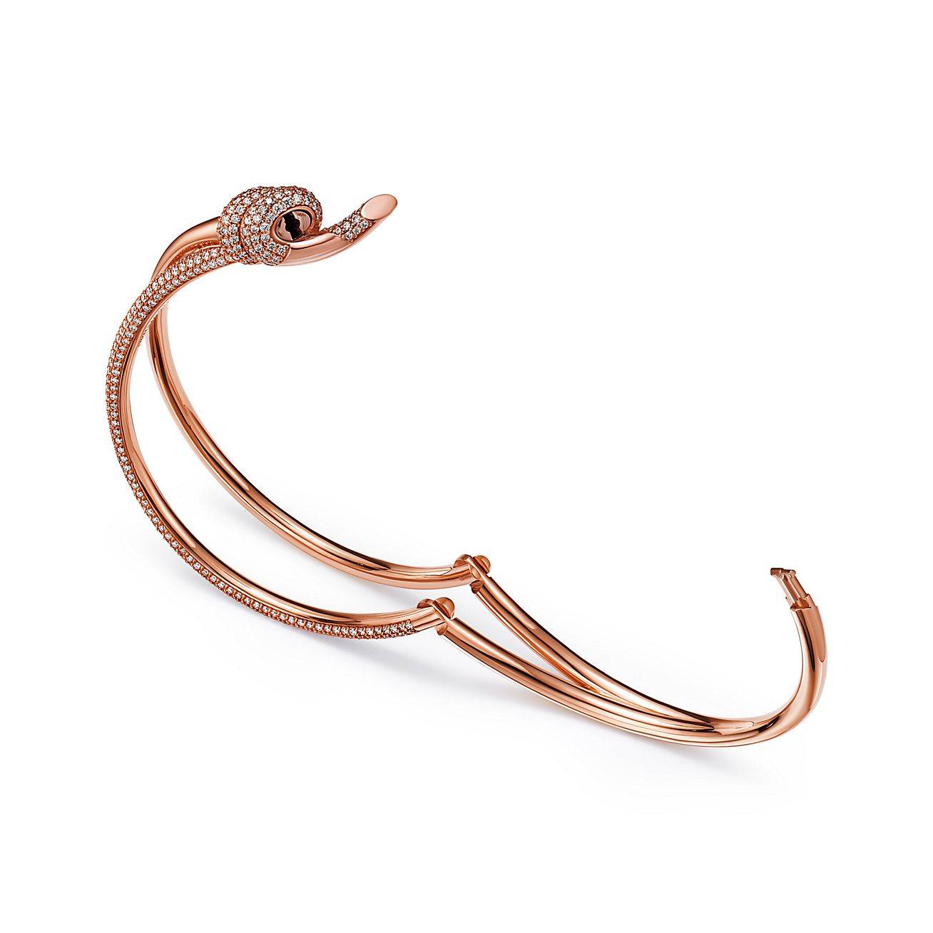 T*f*ny knot double row hinged bangle in rose gold with diamonds