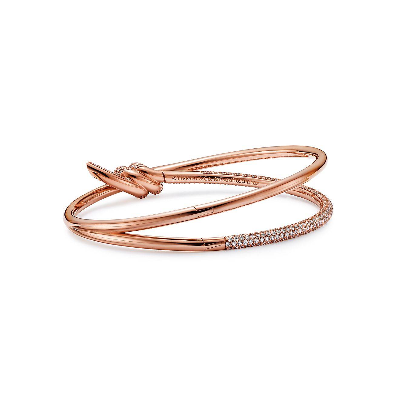 T*f*ny knot double row hinged bangle in rose gold with diamonds