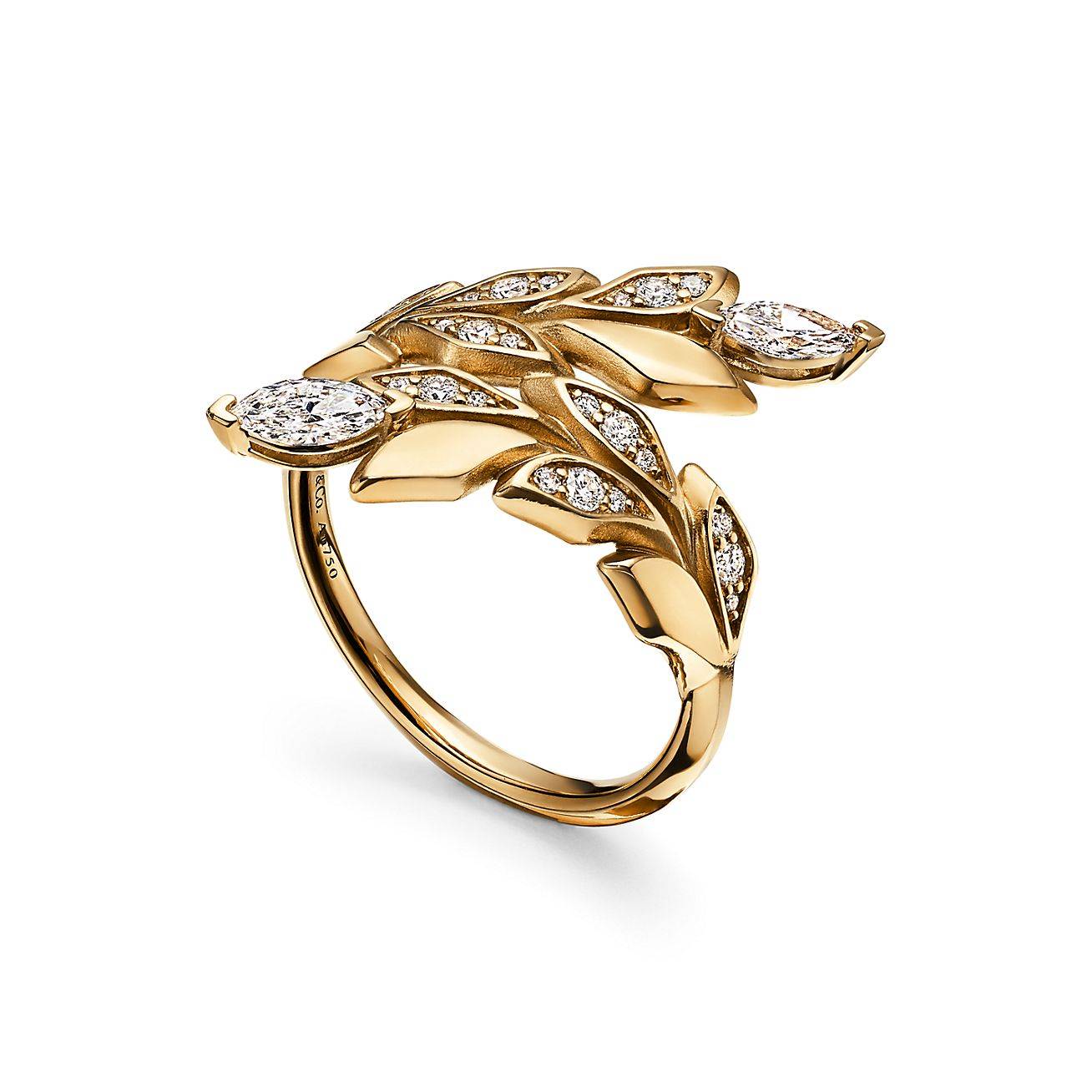 T*f*ny victoria® vine bypass ring in yellow gold with diamonds