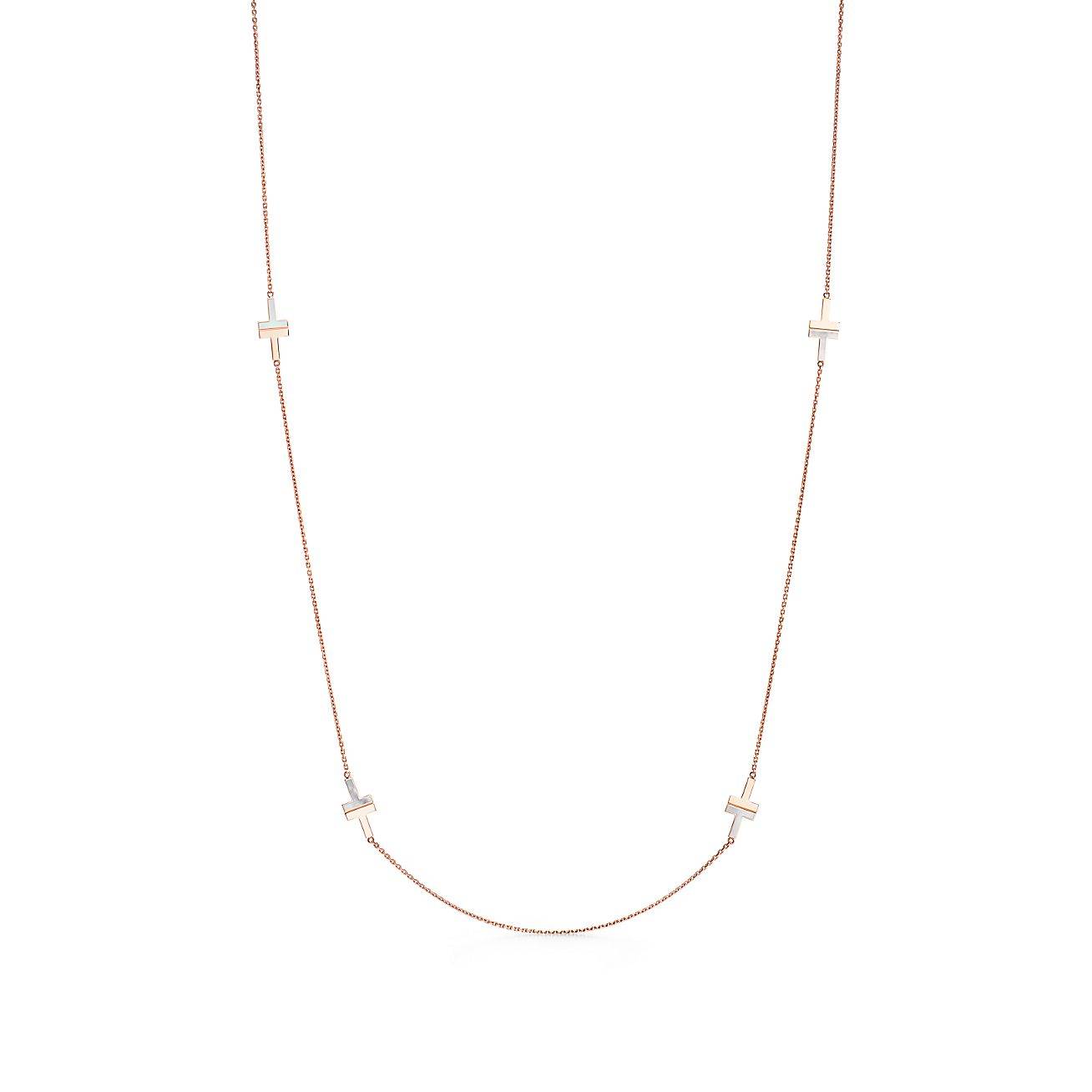 T*f*ny t mother-of-pearl station necklace in 18k rose gold, 34