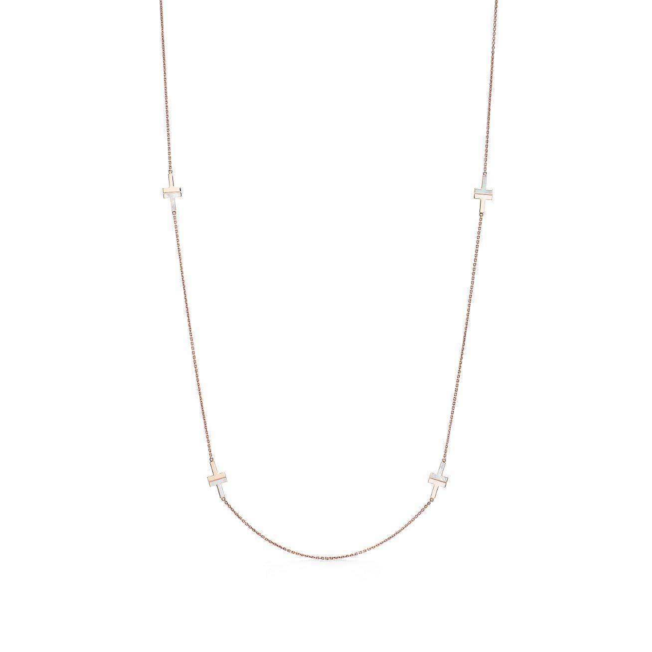 T*f*ny t mother-of-pearl station necklace in 18k rose gold, 34