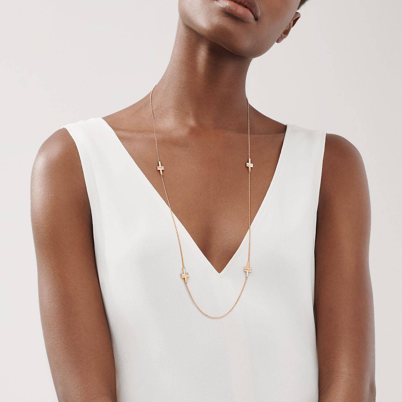 T*f*ny t mother-of-pearl station necklace in 18k rose gold, 34