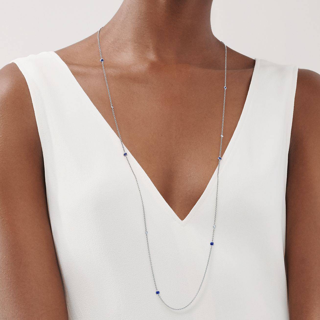 T*f*ny elsa peretti® color by the yard sprinkle necklace in platinum with sapphires and diamonds