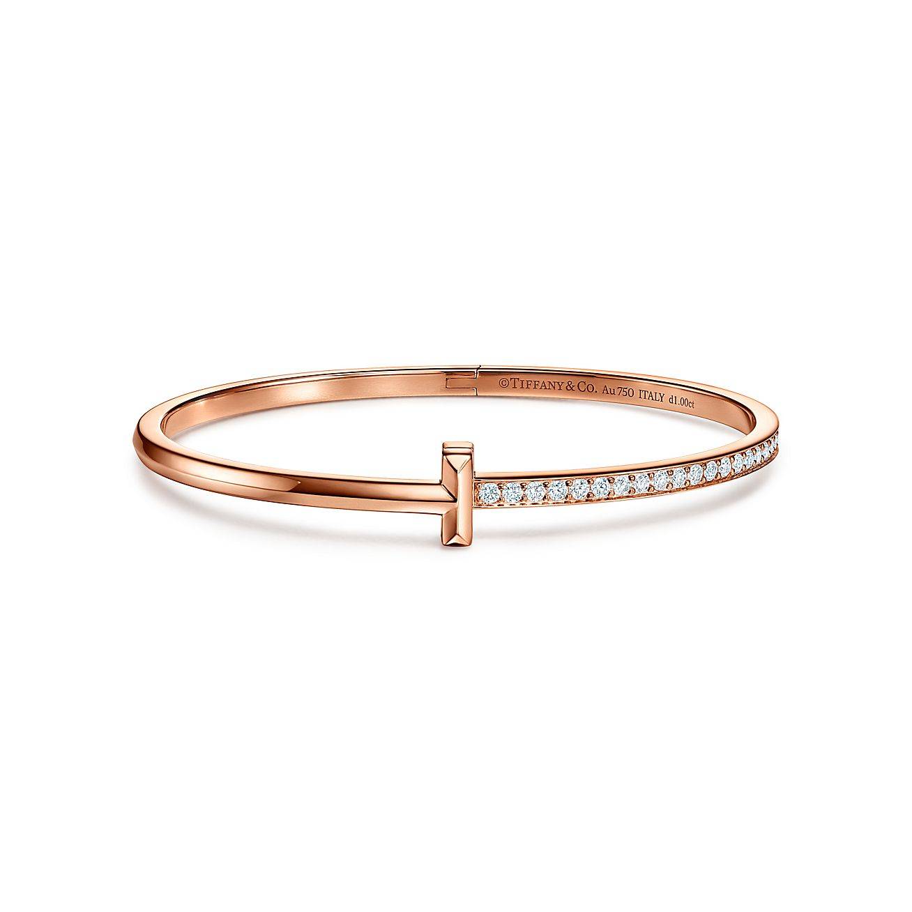 T*f*ny t t1 hinged bangle in rose gold with diamonds, narrow