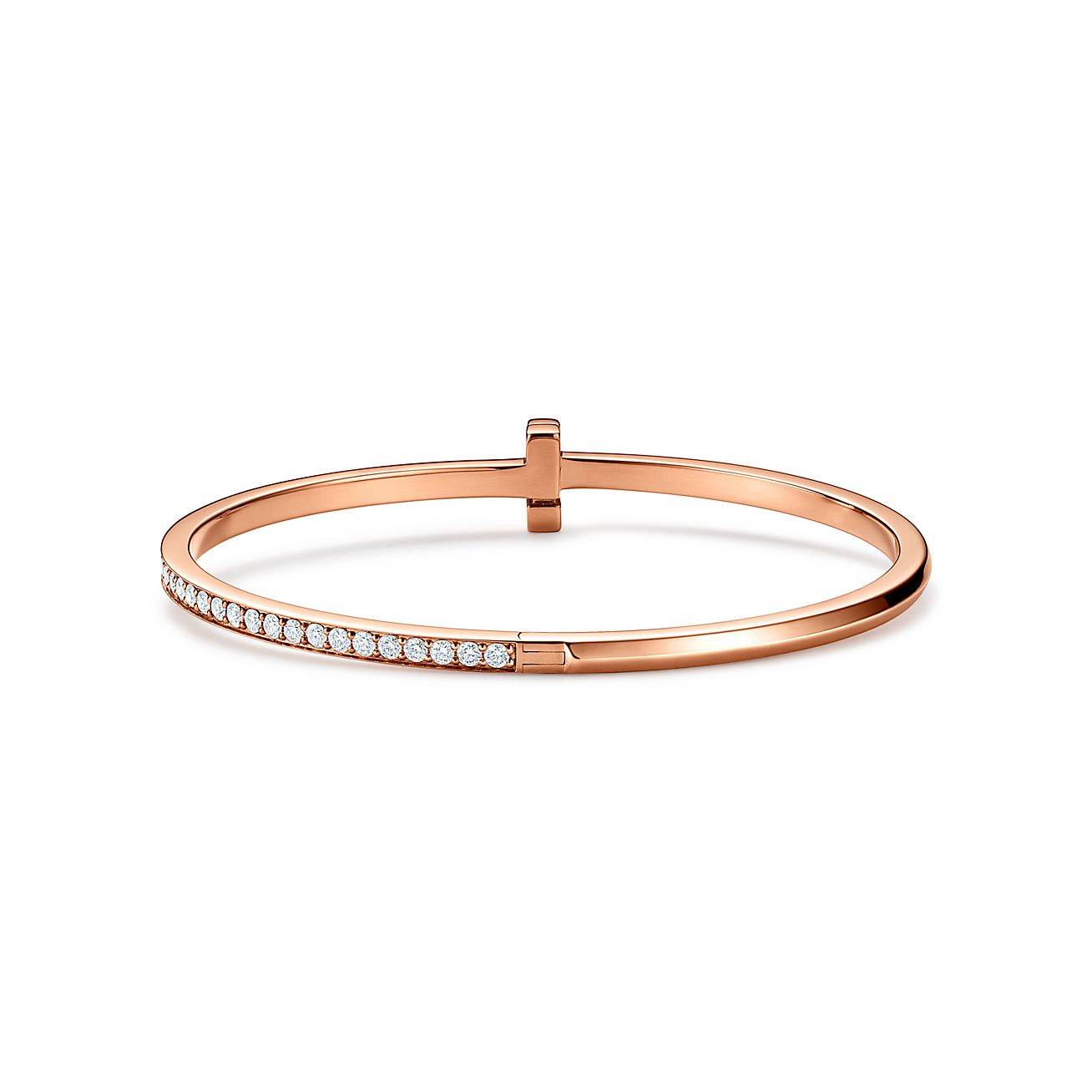 T*f*ny t t1 hinged bangle in rose gold with diamonds, narrow