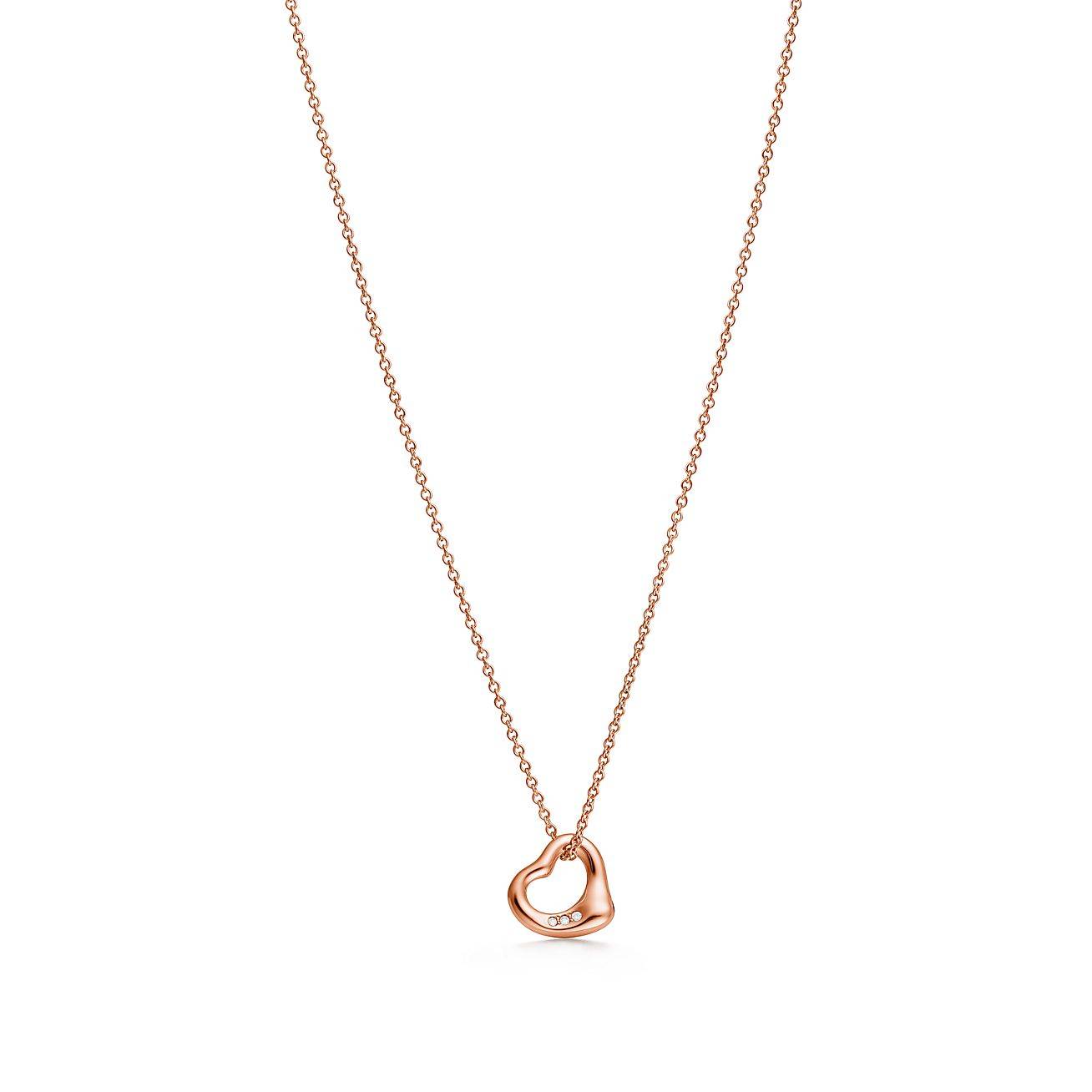 T*f*ny  elsa peretti® open heart pendant in 18k rose gold with diamonds