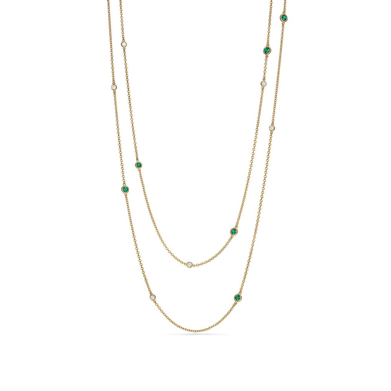 T*f*ny elsa peretti® color by the yard sprinkle necklace in gold with emeralds and diamonds