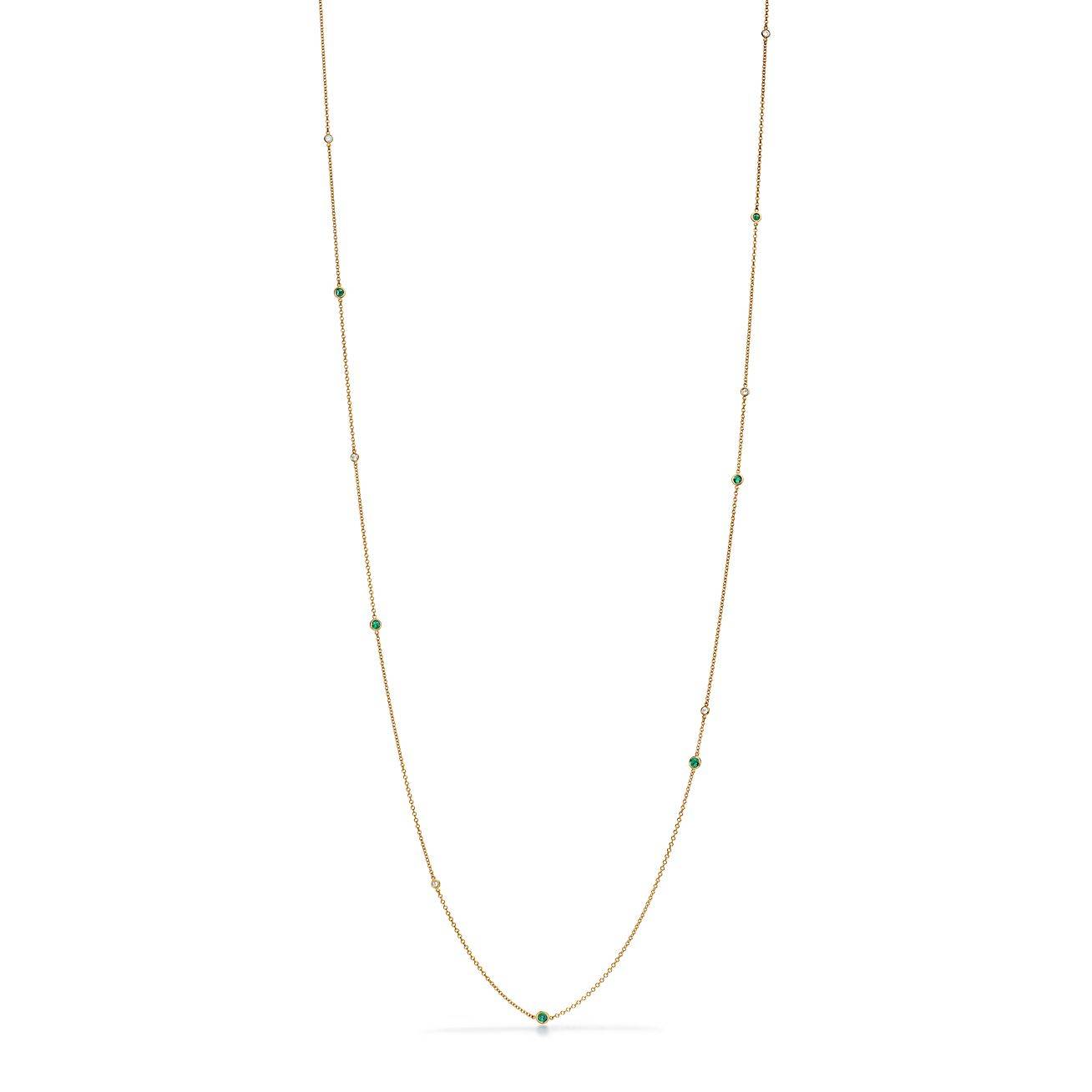 T*f*ny elsa peretti® color by the yard sprinkle necklace in gold with emeralds and diamonds