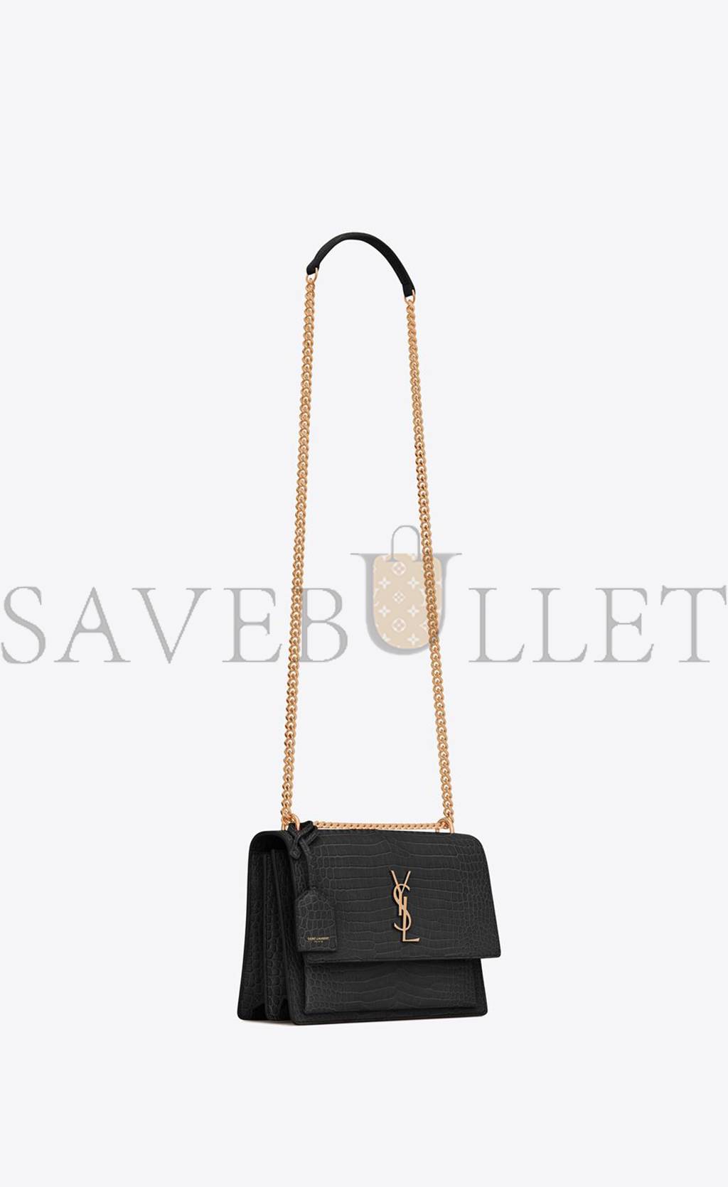 YSL SUNSET MEDIUM CHAIN BAG IN CROCODILE-EMBOSSED SHINY LEATHER 442906DND0J1000 (22*16*6.5cm)