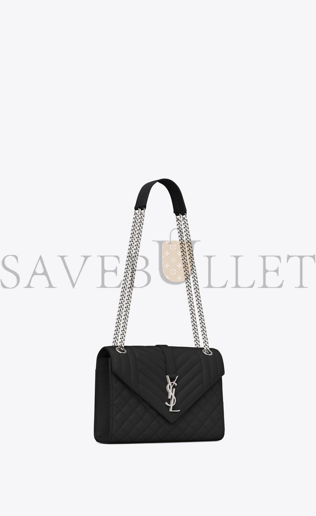 YSL ENVELOPE MEDIUM CHAIN BAG IN MIX MATELASS&EACUTE; GRAIN DE POUDRE EMBOSSED LEATHER 600185BOW921000 (24*17.5*6cm)